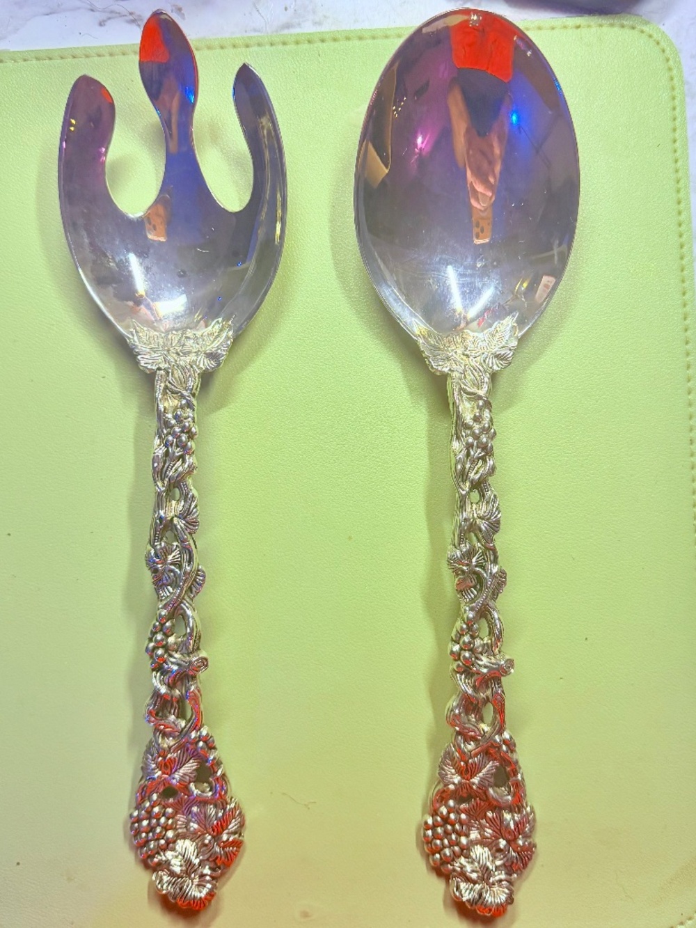 Vintage Godinger Silver Plated Salad Serving Spoon & Fork Heavy 1990s